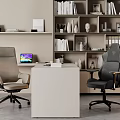 Office Desk and Chair Combination Universal Wheel Liftable Office Chair Boss Chair Office Bookcase Bookshelf Book Decoration 3d model