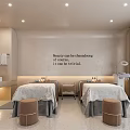 Modern SPA Room With Massage Beds White Sheets Brown Stools And Skincare Shelves