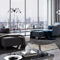 Modern Living Room Interior With Chaise Lounge City View And Floor to Ceiling Windows