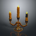 Golden Three Branched Candelabra With Lit Candles For Household Decoration