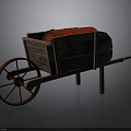 Vintage Wooden Cart With Red Wheels And Cargo Loaded Inside