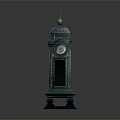 Green Vintage Clock Tower With Ornate Design Spire And Decorative Base