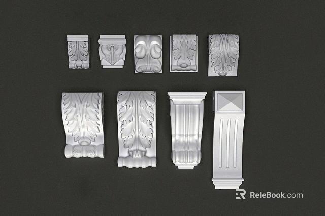 Various Decorative Capitals With Intricate Carved Designs And Architectural Styles 3d model 