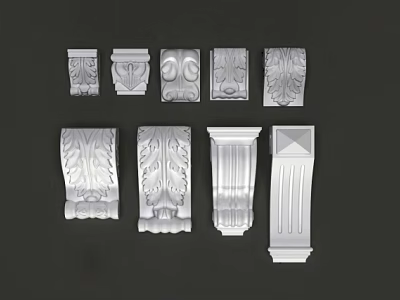 Various Decorative Capitals With Intricate Carved Designs And Architectural Styles 3d model