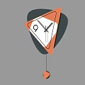 Triangular Clocks With Orange Border Black White Dial And Hanging Ball Pendulum