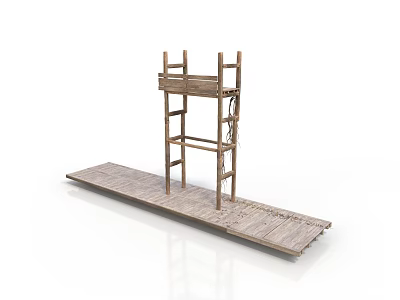 Wooden Scaffolding Structure With Platform And Ladder For Construction Use 3d model