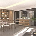 Modern Lounge Area Interior With Round Tables Stools Pendant Lights Green Plants And Decorative Shelves