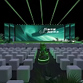 Green Stage Design With Lighting Seats Plants And Backdrop Screen 3d model