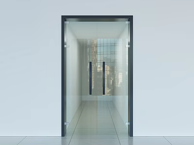 Modern Interior Swing Door With Clear Glass And Black Metal Frame Design 3d model