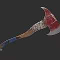 Bloodstained Battle Axe With Silver Sharp Blade And Worn Wooden Handle