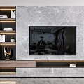 Modern TV Wall Interior Design With Marble Panels Shelves And LED Lighting