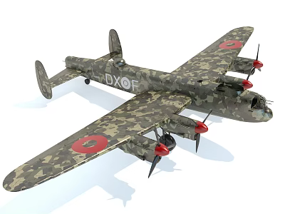 Camouflage Fighter Jet With Red Circular Emblems DX-OF Marking And Four Propeller Engines 3d model