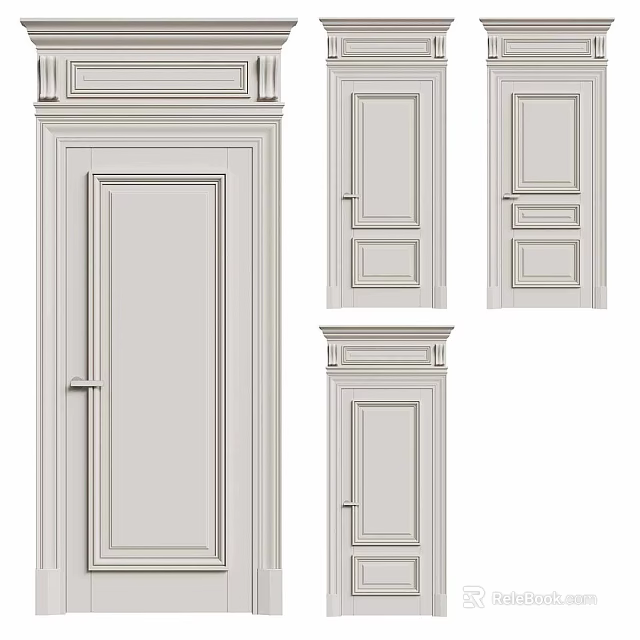 Modern White Hinged Door Design With Panel Frame And Handle Details 3d model 