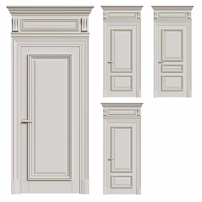 Modern White Hinged Door Design With Panel Frame And Handle Details 3d model