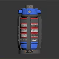 Tactical AR15-7 Device With Blue Top Red Black Frame And Grid Structure