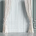 Elegant Beige Curtains Draped With Tiebacks Against Light Green Wall With Decorative Molding