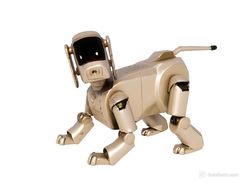 Golden Electric Toy Robot Dog With Mechanical Joints And Interactive Features 3d model 