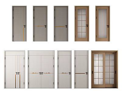 Modern Swing Doors With Glass And Solid Panels In Gray Beige Brown Colors 3d model