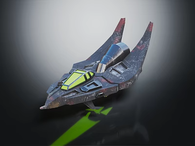Futuristic Fighter Jet With Green Accents Sleek Body Sharp Wings And Metallic Finish 3d model