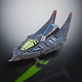 Futuristic Fighter Jet With Green Accents Sleek Body Sharp Wings And Metallic Finish