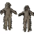 Game And Movie Characters in Brown Camouflage Suits With Cloth Strips And Leaf Decorations