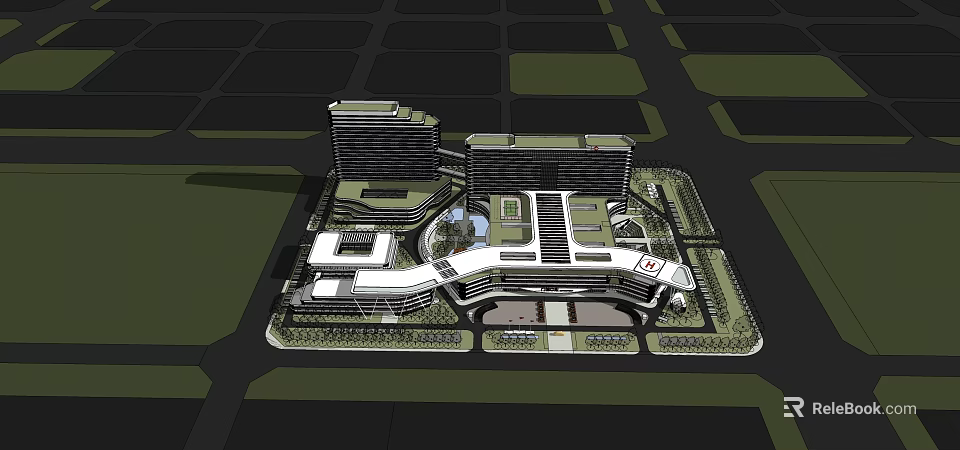 Modern Urban Architectural Complex Design With Green Spaces And Commercial Buildings 3d model 