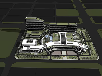 Modern Urban Architectural Complex Design With Green Spaces And Commercial Buildings 3d model