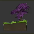 Decorative Miniature Landscape Scene With Purple Tree Small Pond Grass And Path