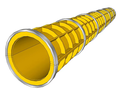 Yellow Cylindrical Pipe Featuring Ringed Outer Layer And Structural Design Elements 3d model