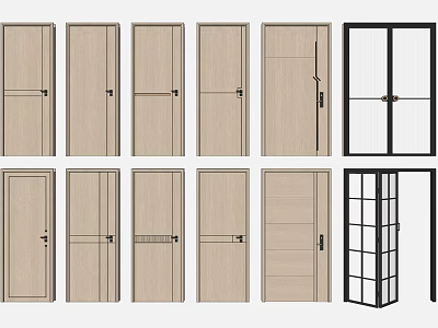 Various Hinged Doors With Wooden Finishes And Glass Panel Designs For Modern Home 3d model