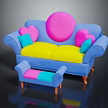 Colorful Blue Sofa Set with Yellow Cushions Heart Shaped Pillows and Matching Ottoman