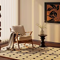 Cozy Indoor Living Space With Rocking Chair Wooden Floor Lamp And Patterned Rug