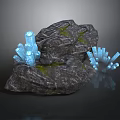 Realistic Natural Rock Formation With Sparkling Blue Crystal Clusters On Surface 3d model