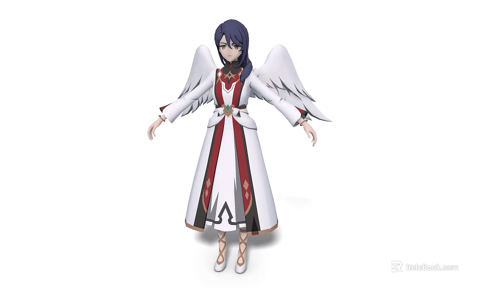 Woman With Blue Hair White Wings And Red White Robe Character Design 3d model 