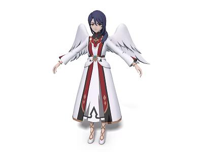 Woman With Blue Hair White Wings And Red White Robe Character Design 3d model