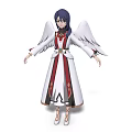 Woman With Blue Hair White Wings And Red White Robe Character Design