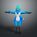 Blue Bird Game Character With White Belly And Orange Beak Standing With Arms Outstretched