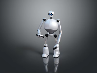 Game Movie Character Silver Robot With Blue Eyes In Futuristic Standing Pose 3d model