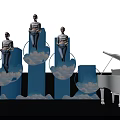 Creative Event Entrance With Blue Structure Cloud Decorations Models And White Piano