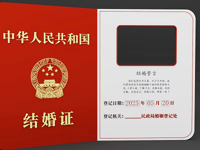 Romantic Photo Check In Spot With Chinese Marriage Certificate Red Cover And National Emblem 3d model