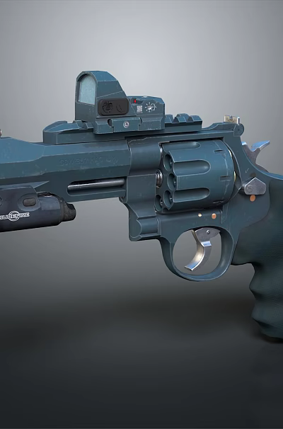 Tactical Dark Blue Revolver With Scope Flashlight And Modern Design 3d model Tactical Dark Blue Revolver With Scope Flashlight And Modern Design 3d model