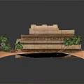 Ancient Stone Building Scenery With Palm Trees Small Carriages On Sandy Ground 3d model