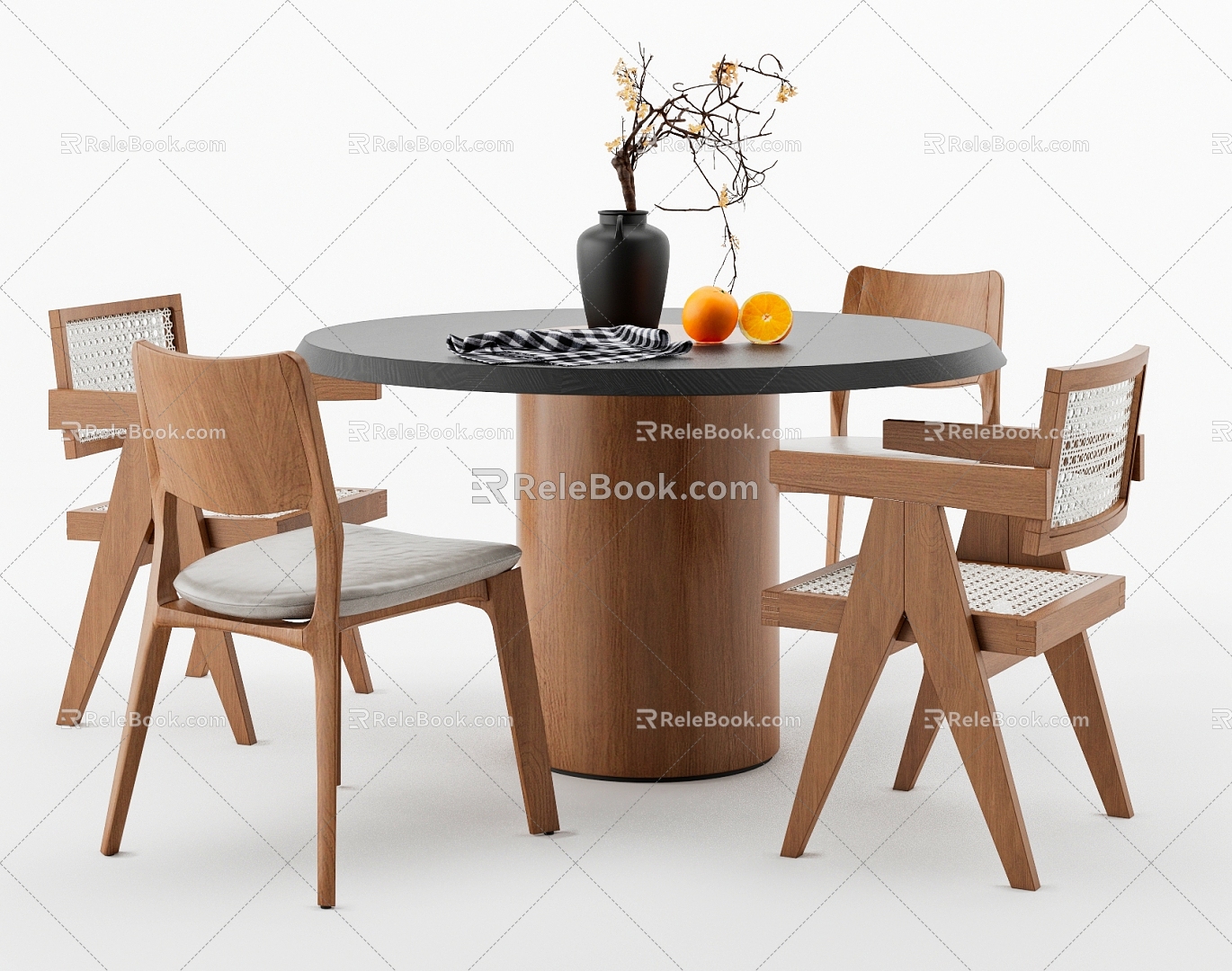 Quiet Dining Table and Chair Combination Round Table Log Dining Table 3d model