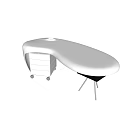 Modern White Curved Office Desk With Drawers And Metal Leg Shelf