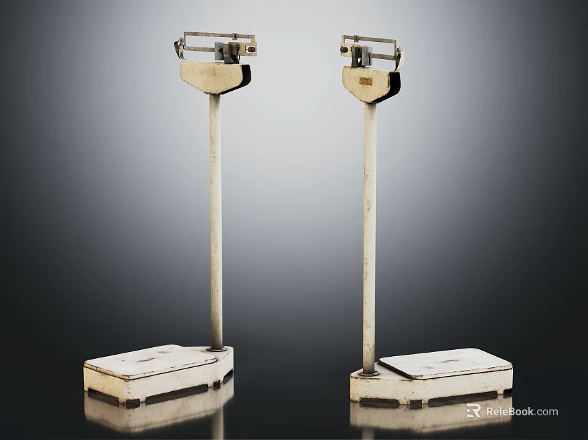 Commercial Equipment Vintage Metal Structure Platform Scales with Square Base Weighing Trays and Pointer Dials 3d model 
