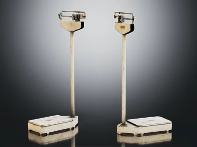 Commercial Equipment Vintage Metal Structure Platform Scales with Square Base Weighing Trays and Pointer Dials 3d model