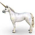 White Unicorn With Golden Horn And Light Colored Mane Standing Isolated On White Background