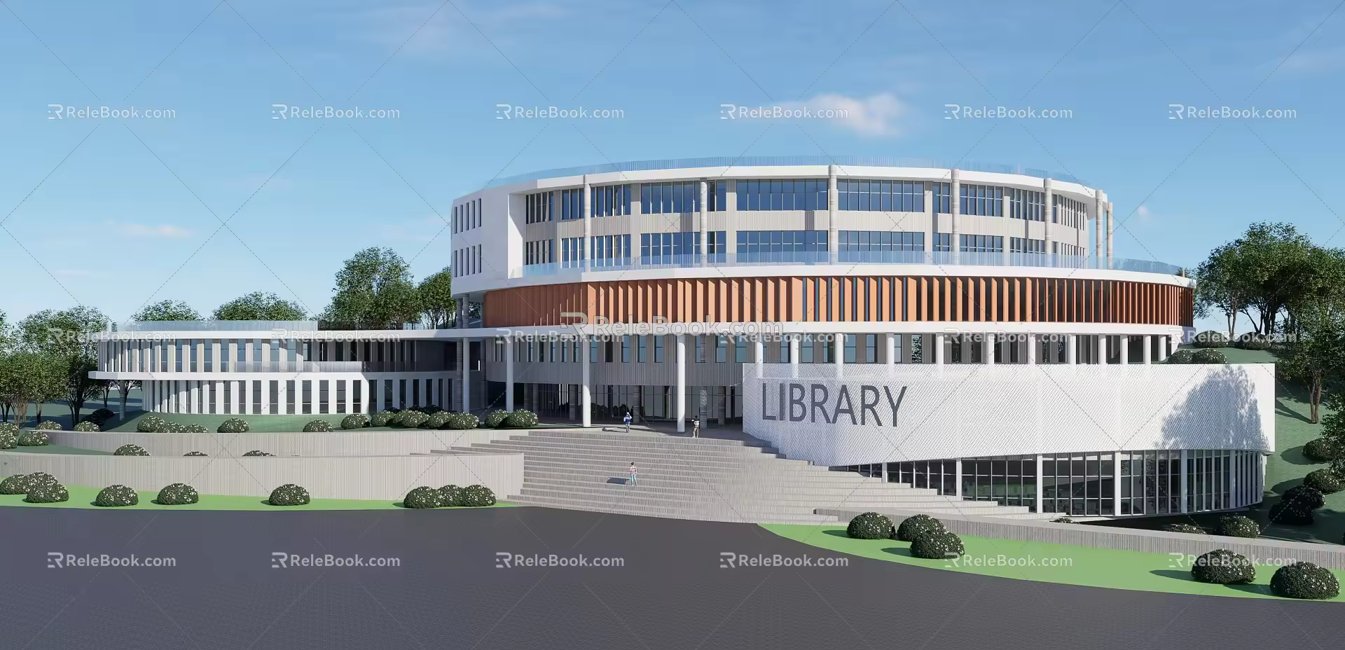 modern library building circular library building 3d model