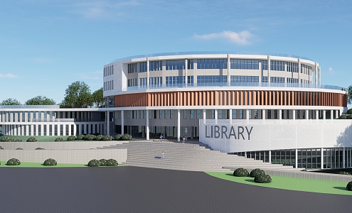 modern library building circular library building 3d model