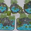 Natural Stone And Wood Garden Landscape With Rock Ponds Green Plants And Paths